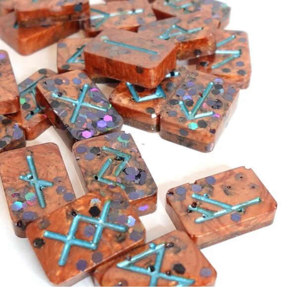 Resin Cast Futhark Runes for Divination Set of 24 Copper and Black - Picture 3 of 7